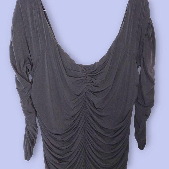Eloquii Black Maxi Dress 3/4 Sleeve‎ Ruched Stretch Jersey Scoop Bodycon Sz 20 - Picture 3 of 11